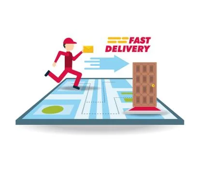 Delivery courier with message and map ubication Stock Illustration
