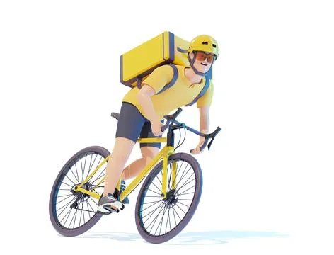 Delivery courier with parcel backpack riding bicycle Stock Illustration