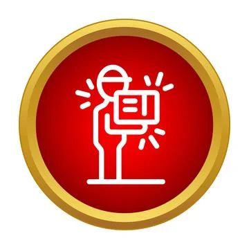 Delivery courier receiving a package icon with red circle Stock Illustration