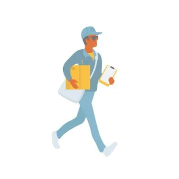 Delivery courier walking and carries shipment to make delivery Stock Illustration