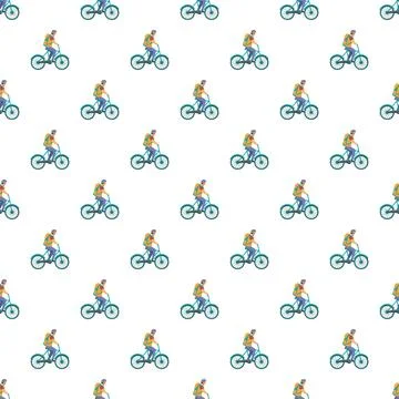 Delivery couriers riding bicycles in pattern background Stock Illustration