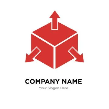 Delivery cube box package with four arrows in different directions company lo Stock Illustration