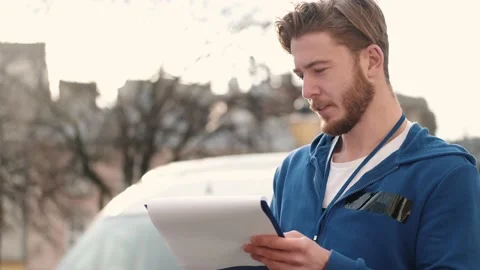 Delivery Driver Checking His List of Parcels 스톡 동영상 149283255