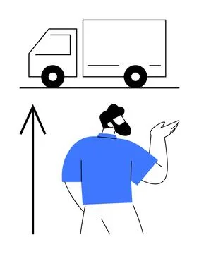 Delivery driver gesturing beside a delivery truck, emphasizing transportati.. Stock Illustration
