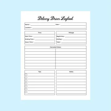 Delivery driver info tracker KDP interior. Driver daily activities and mile.. Stock Illustration