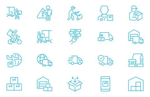 Delivery Driver line web icon set. Package delivery, shipping related line .. Stock Illustration