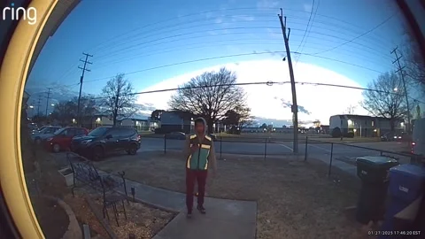 Delivery Driver Makes Impressive Leap Over Fence, usa - 27 Jan 2025 Stock Footage 300895271