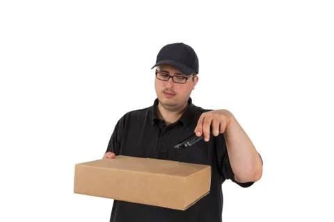 Delivery driver scanning parcel Stock Photos