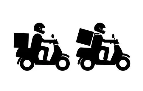 Delivery driver on scooter icon set Stock Illustration
