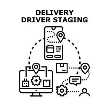 Delivery driver staging logistics software development concept 스톡 일러스트
