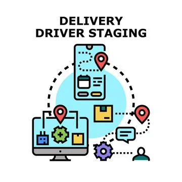 Delivery driver staging logistics software development concept Stockillustratie