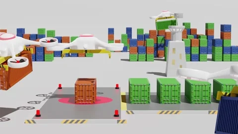 Delivery drone and shipping container with conveyor for import export, air .. Stock Footage 235313983