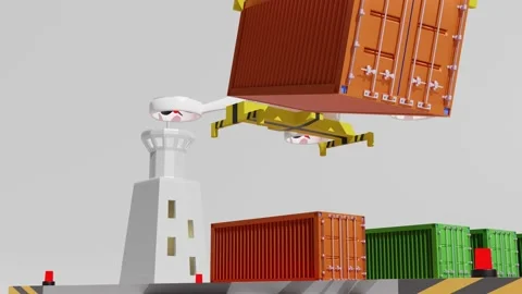 Delivery drone and shipping container with conveyor for import export, air .. Stock Footage 235313996
