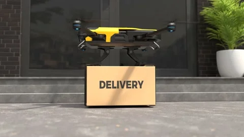 Delivery drone, Autonomous delivery robot, Business air transportation concept Stock Footage 179377149
