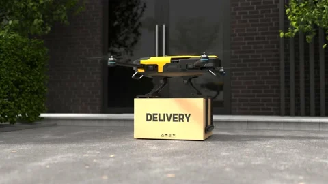 Delivery drone, Autonomous delivery robot, Business air transportation concept Stock Footage 221551217