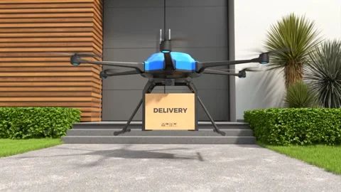 Delivery drone, Autonomous delivery robot Stock Footage 252955204