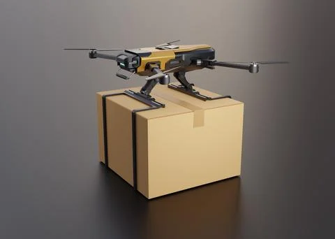 Delivery drone with the cardboard box Stock Illustration
