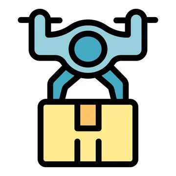 Delivery drone carrying package, modern shipping and logistics icon Illustrazione stock