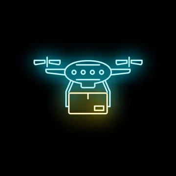 Delivery drone carrying package in neon light Stock Illustration