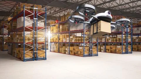 Delivery drone delivering the packages to the distribution center and custo.. Stock Illustration