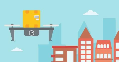 Delivery drone delivering post package to customer Illustration