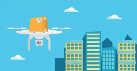 Delivery drone delivering post package to customer Illustrazione stock