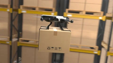 Delivery drone is flying in a warehouse	 Stock Footage 166271478