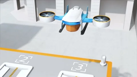 Delivery drone landing on a launch pad Stock Footage 148603352