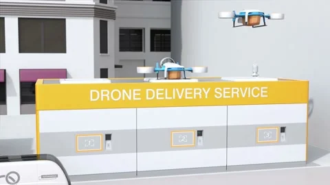 Delivery drone landing on a launch pad Stock Footage 148605798