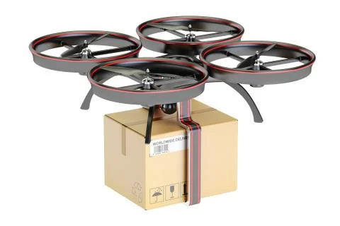 Delivery drone with a parcel, 3D rendering Stock Illustration