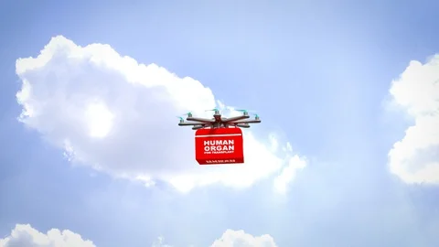 Delivery drone with portable fridge for transporting donor organs, 3D rendering 動画素材 129319947