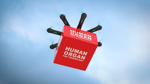 Delivery drone with portable fridge for transporting donor organs, 3D rendering 動画素材 129321196