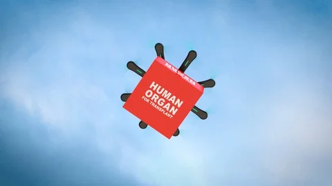 Delivery drone with portable fridge for transporting donor organs, 3D rendering 動画素材 129321771