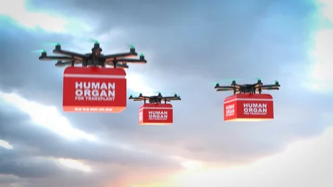 Delivery drone with portable fridge for transporting donor organs, 3D rendering 動画素材 129323213