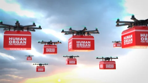 Delivery drone with portable fridge for transporting donor organs, 3D rendering 動画素材 129323736