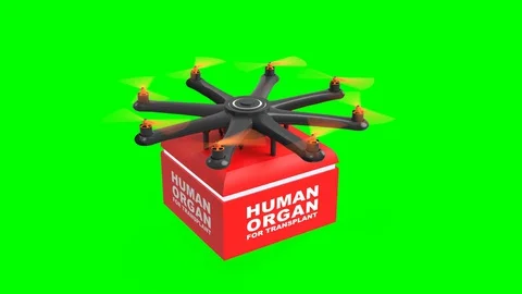 Delivery drone with portable fridge for transporting donor organs, Green Screen 動画素材 129324438