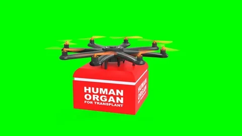 Delivery drone with portable fridge for transporting donor organs, Green Screen 動画素材 129324548