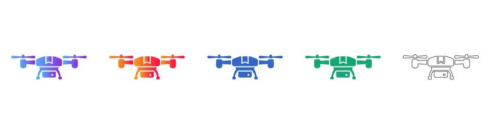 Delivery Drone Set in Gradient and Outline Styles Illustration