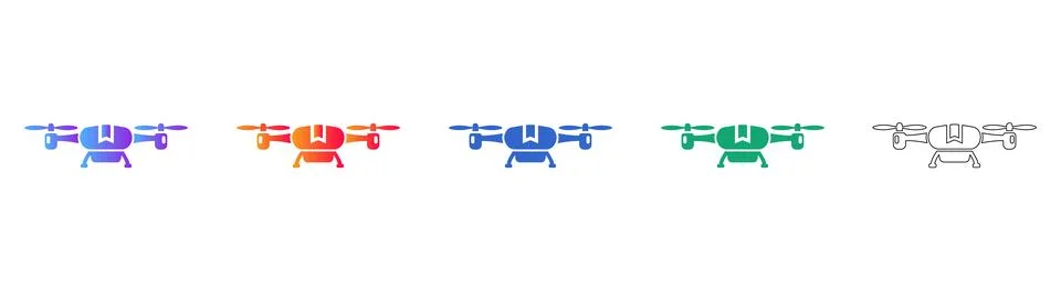 Delivery Drone Set in Gradient and Outline Styles 스톡 일러스트