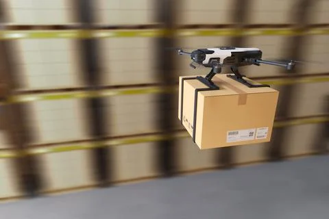 Delivery drone in warehouse. Stock Illustration