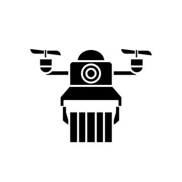Delivery by drones black icon, vector sign on isolated background. Delivery by Stock Illustration