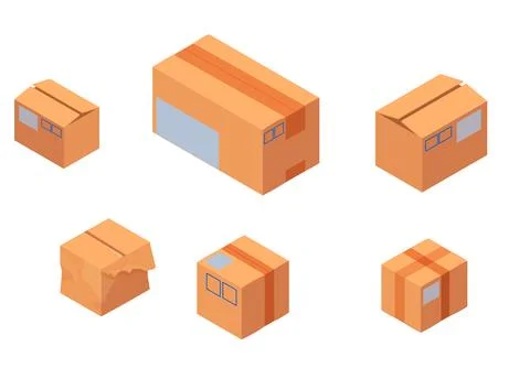 Delivery drones carry and stack boxes isometric illustration. White modern Stock Illustration