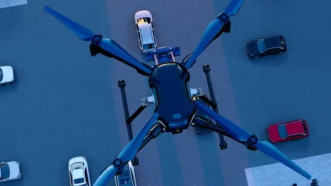 Delivery drones fly over city streets Stock Footage 311987254