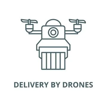 Delivery by drones vector line icon, linear concept, outline sign, symbol Illustrazione stock