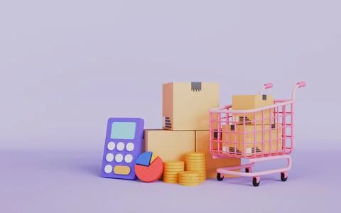 Delivery express, parcel box, Shopping cart and price tag, Add to Cart Stock Illustration