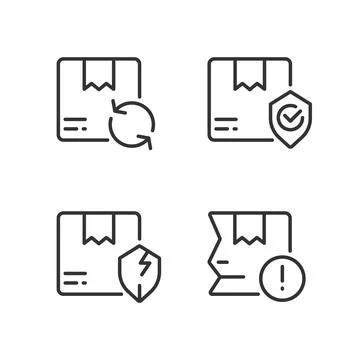 Delivery features and issues pixel perfect linear icons set Stock Illustration