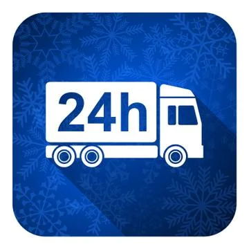 Delivery flat icon, christmas button, 24h shipping sign. Stock Illustration