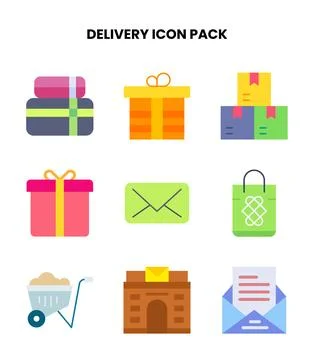 Delivery Flat Scalable Icons Pack Stock Illustration