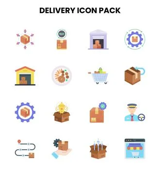 Delivery Flat Set Icons Pack Stock Illustration
