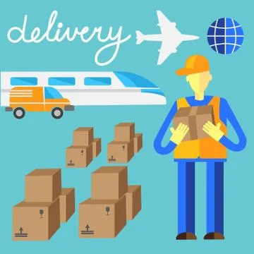Delivery flat set of logistics packing and process delivery Illustrazione stock
